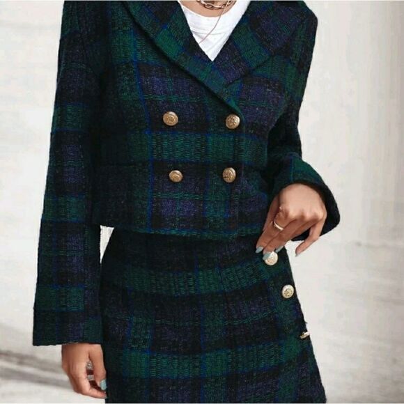 Plaid Button Mini Straight Skirt - Picture 3 of 8